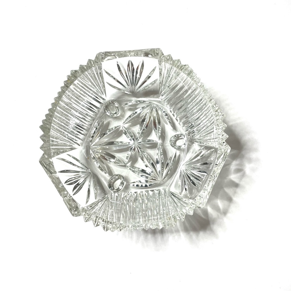 Vintage Star Of David Clear Glass Footed Bowl - approx 6”